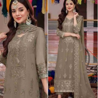 Shop elegant Faux Georgette Pakistani Suit with heavy embroidery, sequence work & dupatta. Perfect for weddings & parties. Unstitched/semi-stitched at Aabirafashion.com. Fast India delivery!