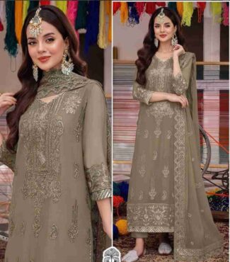 Shop elegant Faux Georgette Pakistani Suit with heavy embroidery, sequence work & dupatta. Perfect for weddings & parties. Unstitched/semi-stitched at Aabirafashion.com. Fast India delivery!